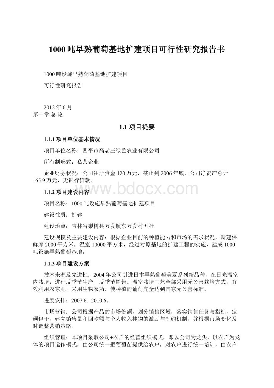 1000吨早熟葡萄基地扩建项目可行性研究报告书Word文档格式.docx