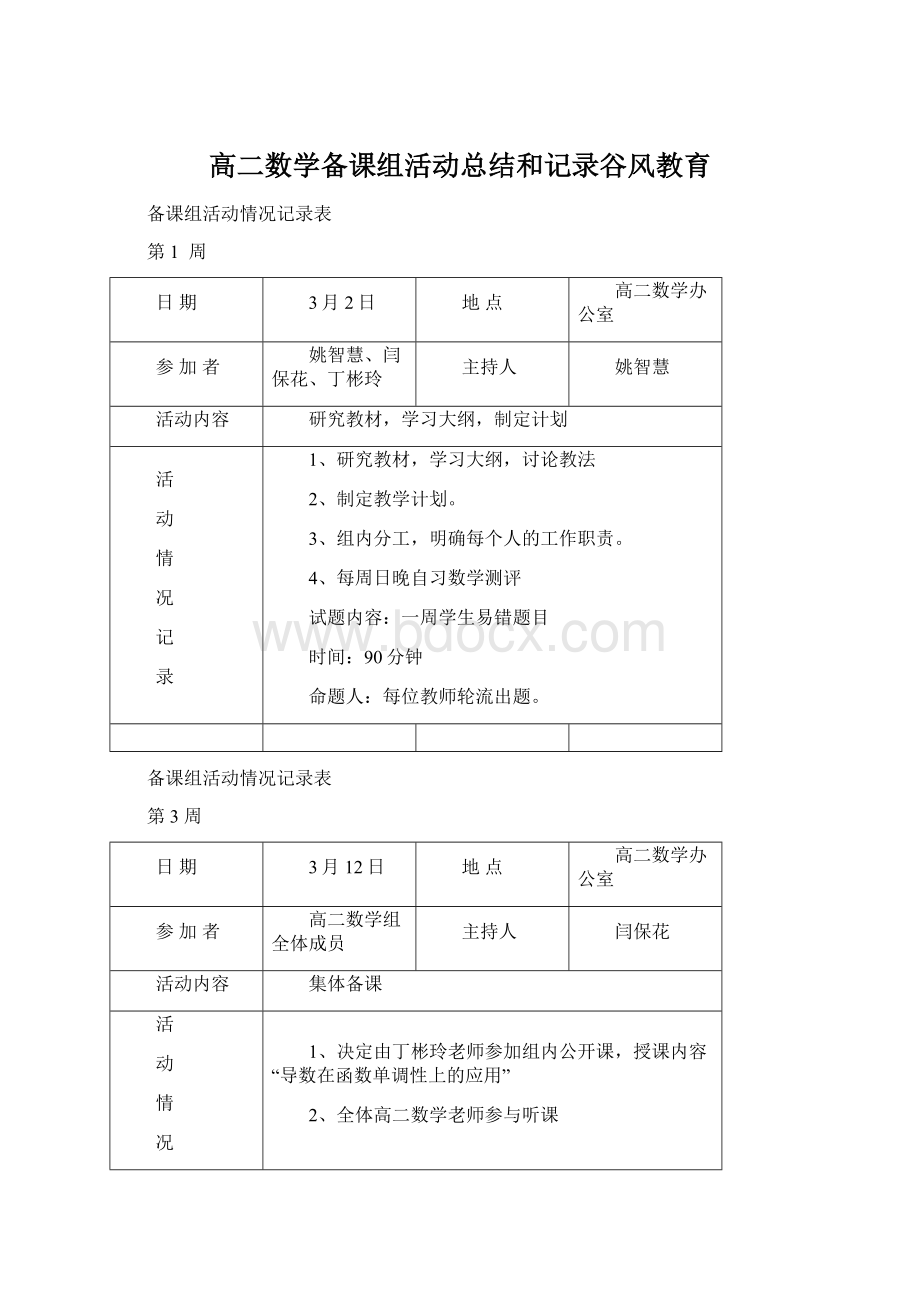 高二数学备课组活动总结和记录谷风教育文档格式.docx_第1页