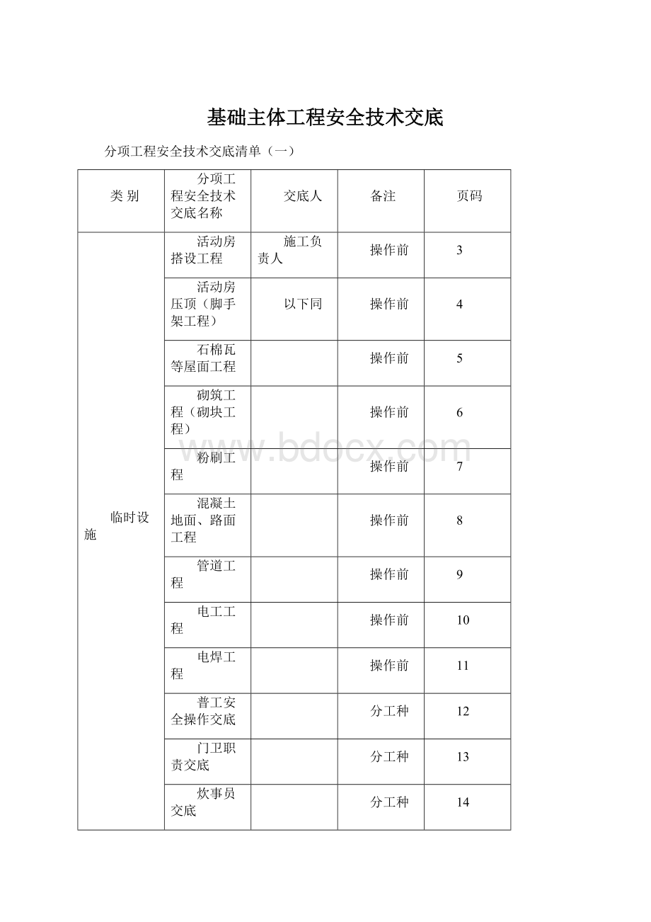 基础主体工程安全技术交底Word文档格式.docx