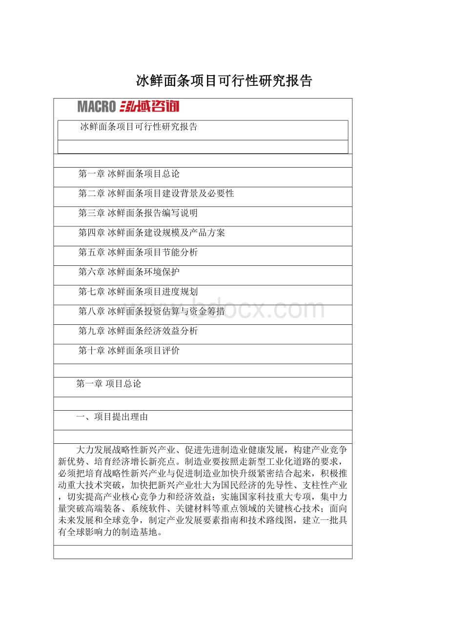 冰鲜面条项目可行性研究报告Word格式.docx