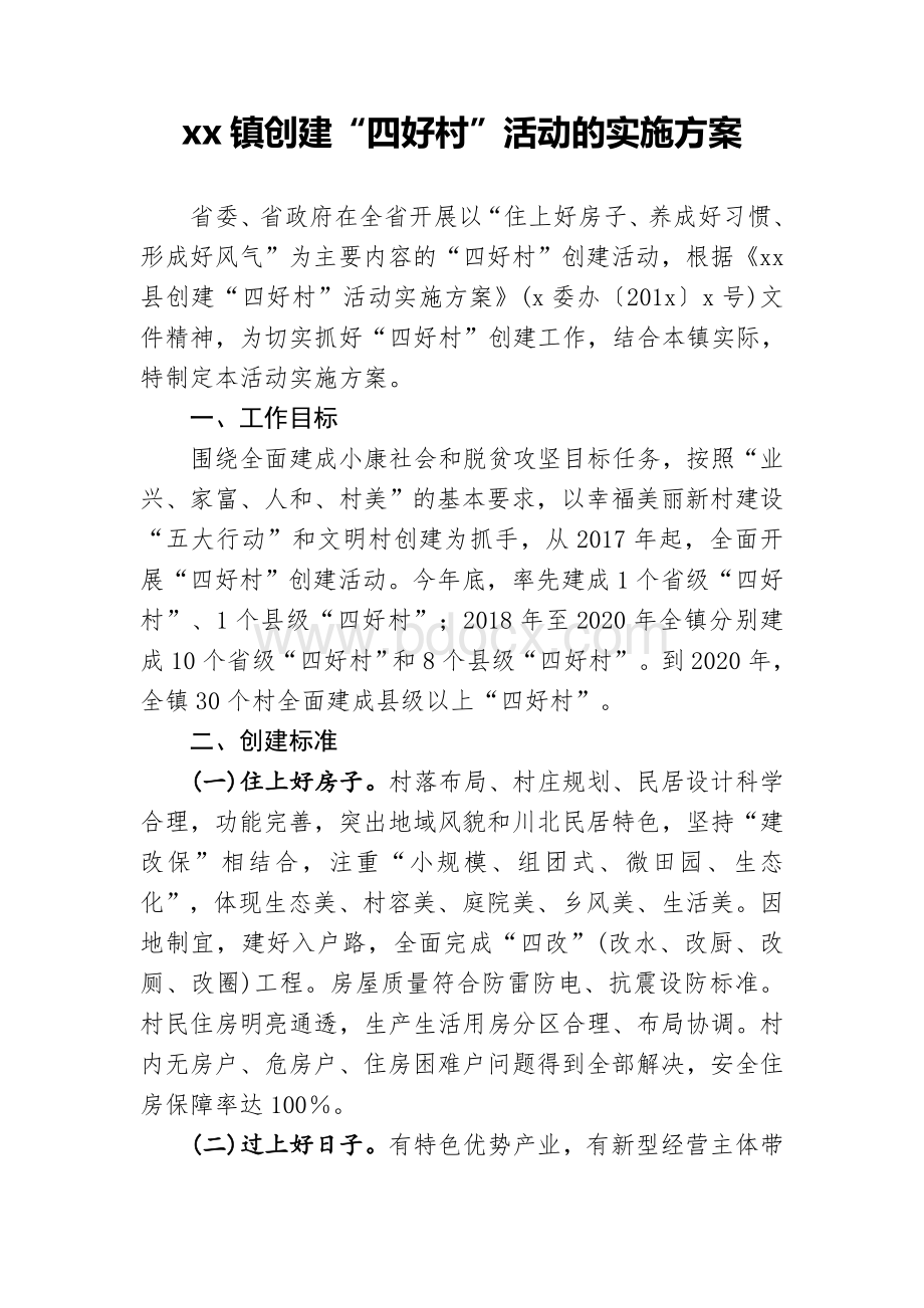 创建“四好村”活动的实施方案Word文档下载推荐.doc_第1页