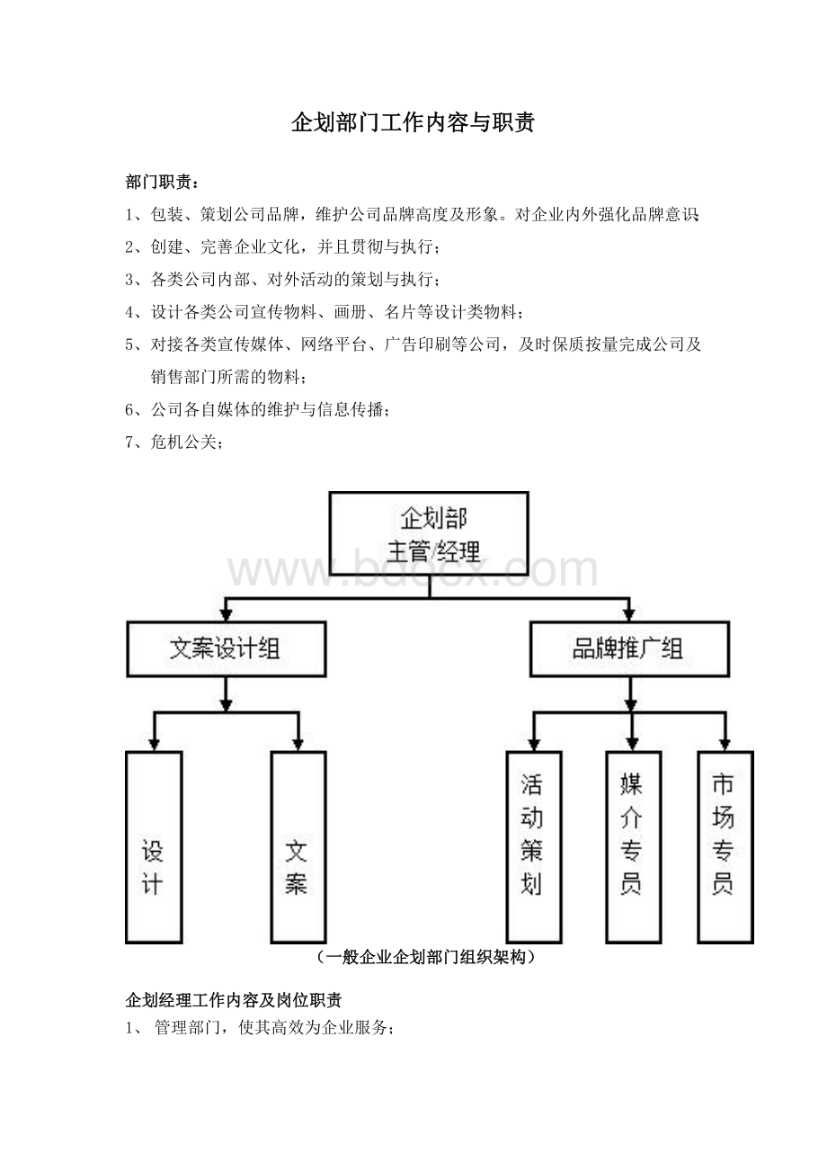 企划部门工作内容与职责Word文档格式.docx