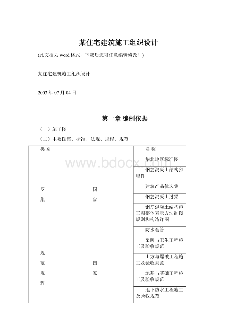 某住宅建筑施工组织设计Word文件下载.docx