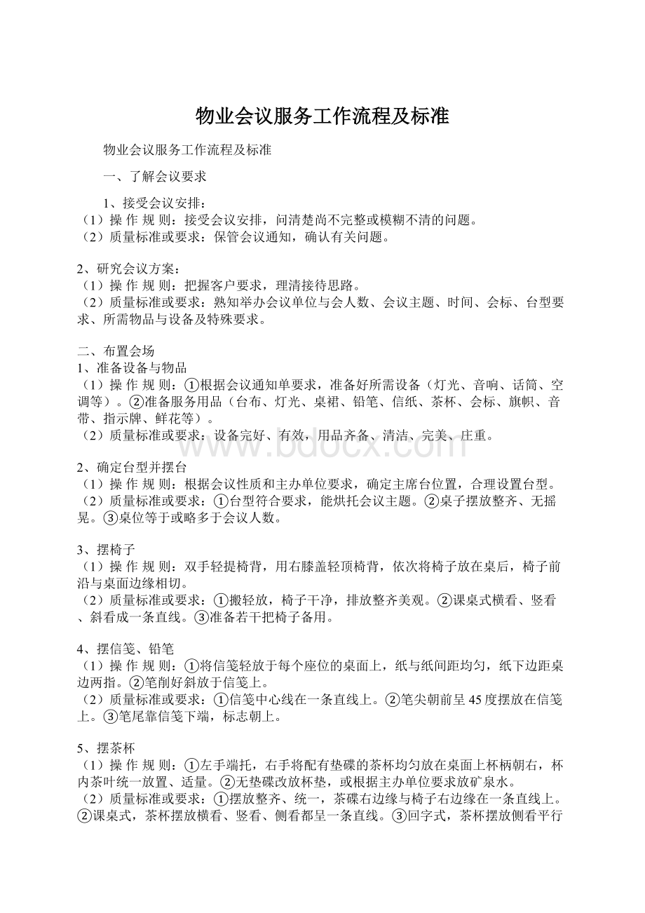 物业会议服务工作流程及标准文档格式.docx