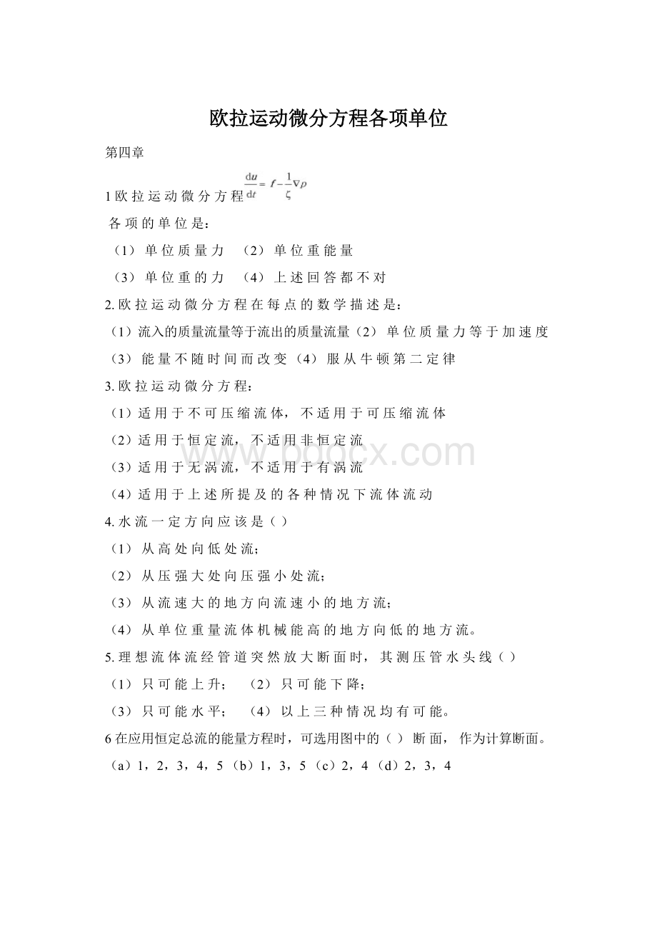 欧拉运动微分方程各项单位Word文档格式.docx