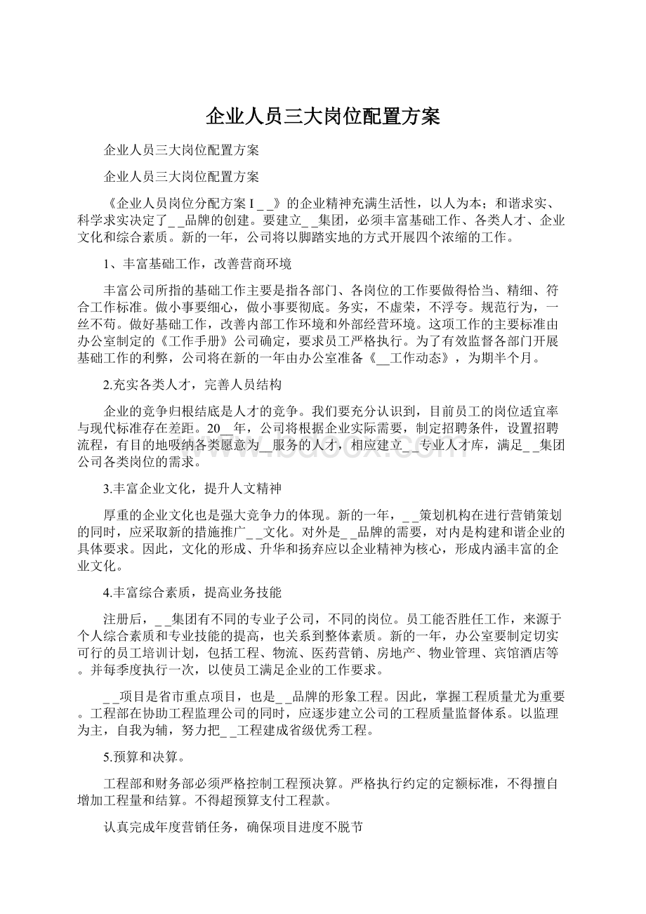 企业人员三大岗位配置方案Word文件下载.docx_第1页