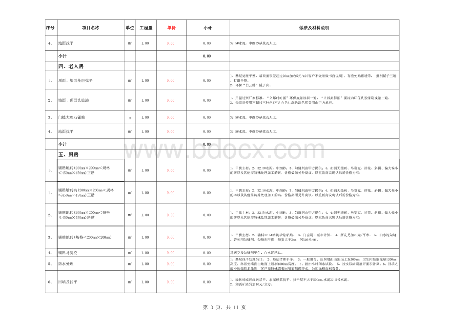 家装工程预算标准模板_精品文档表格文件下载.xls_第3页