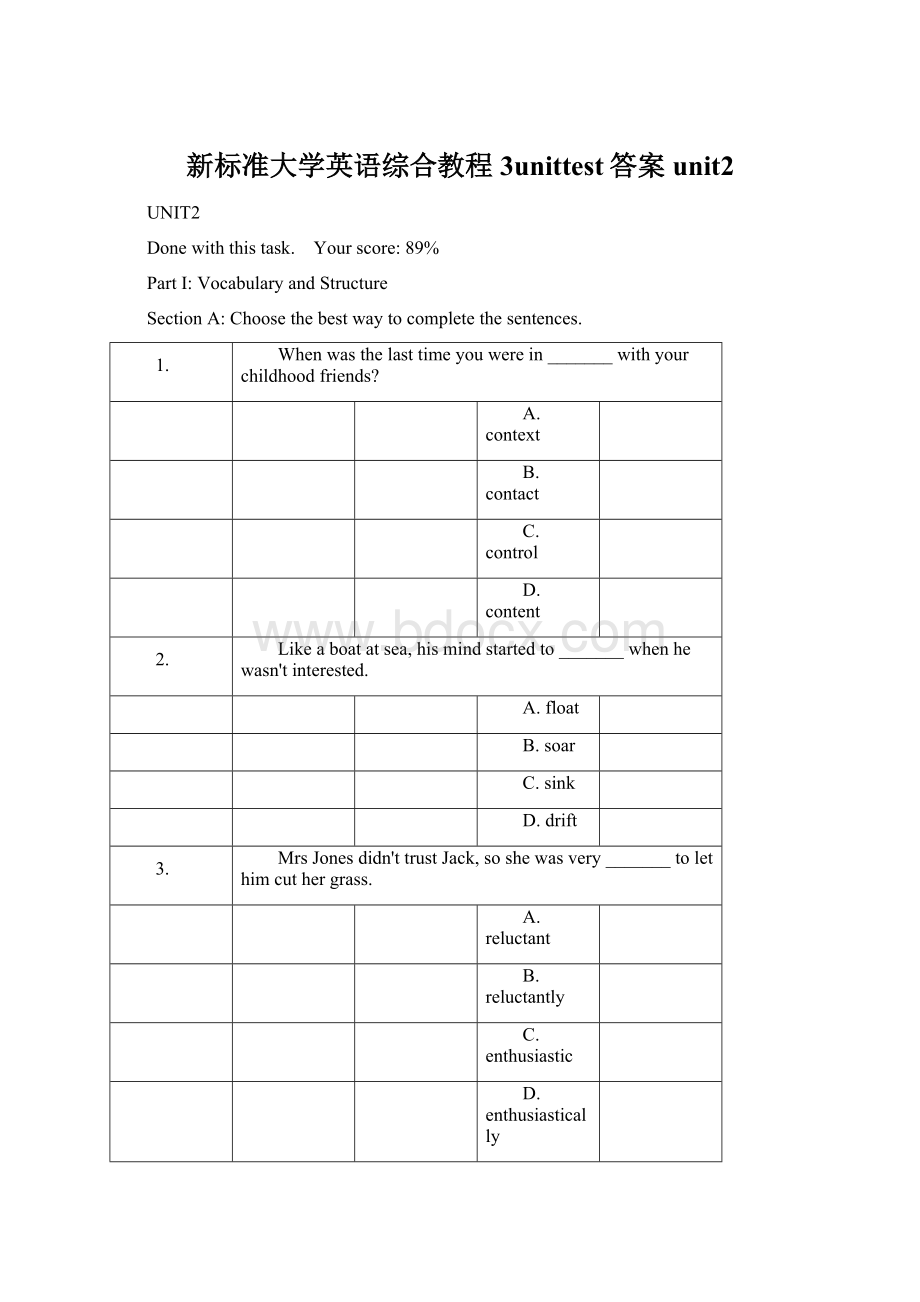 新标准大学英语综合教程3unittest答案unit2.docx