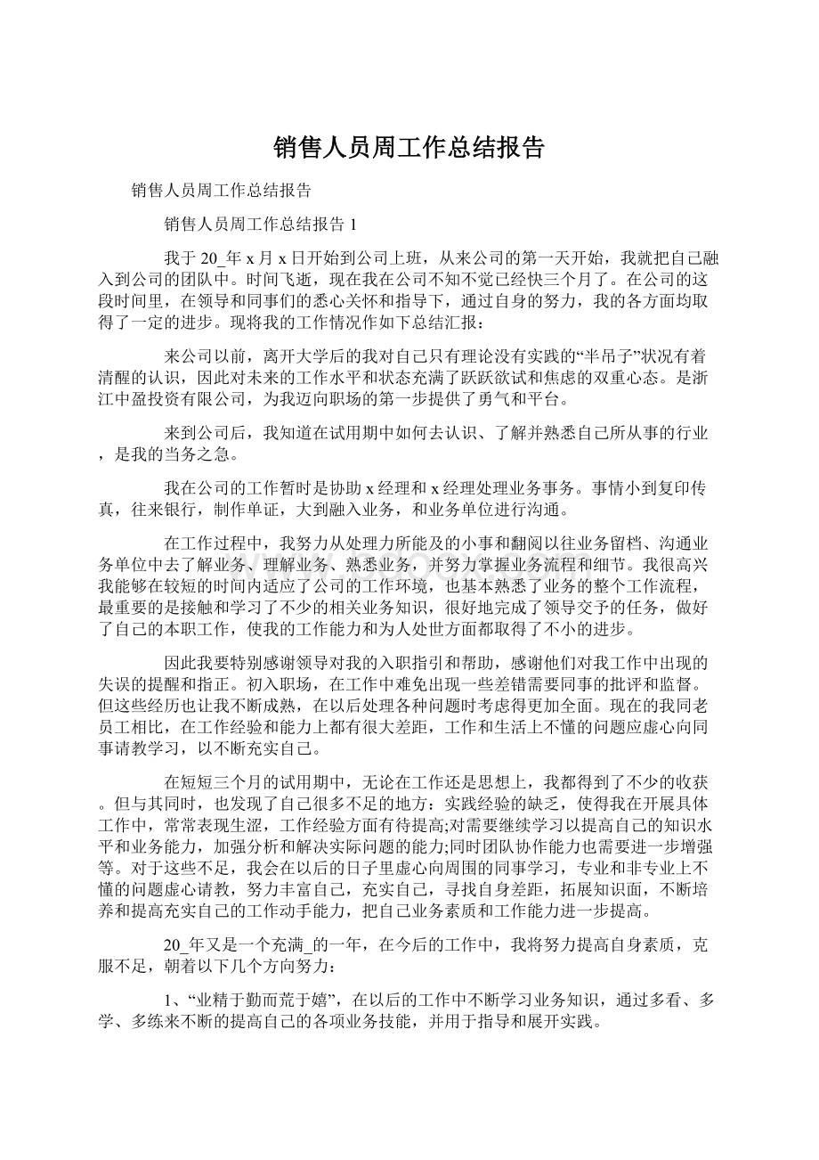 销售人员周工作总结报告.docx