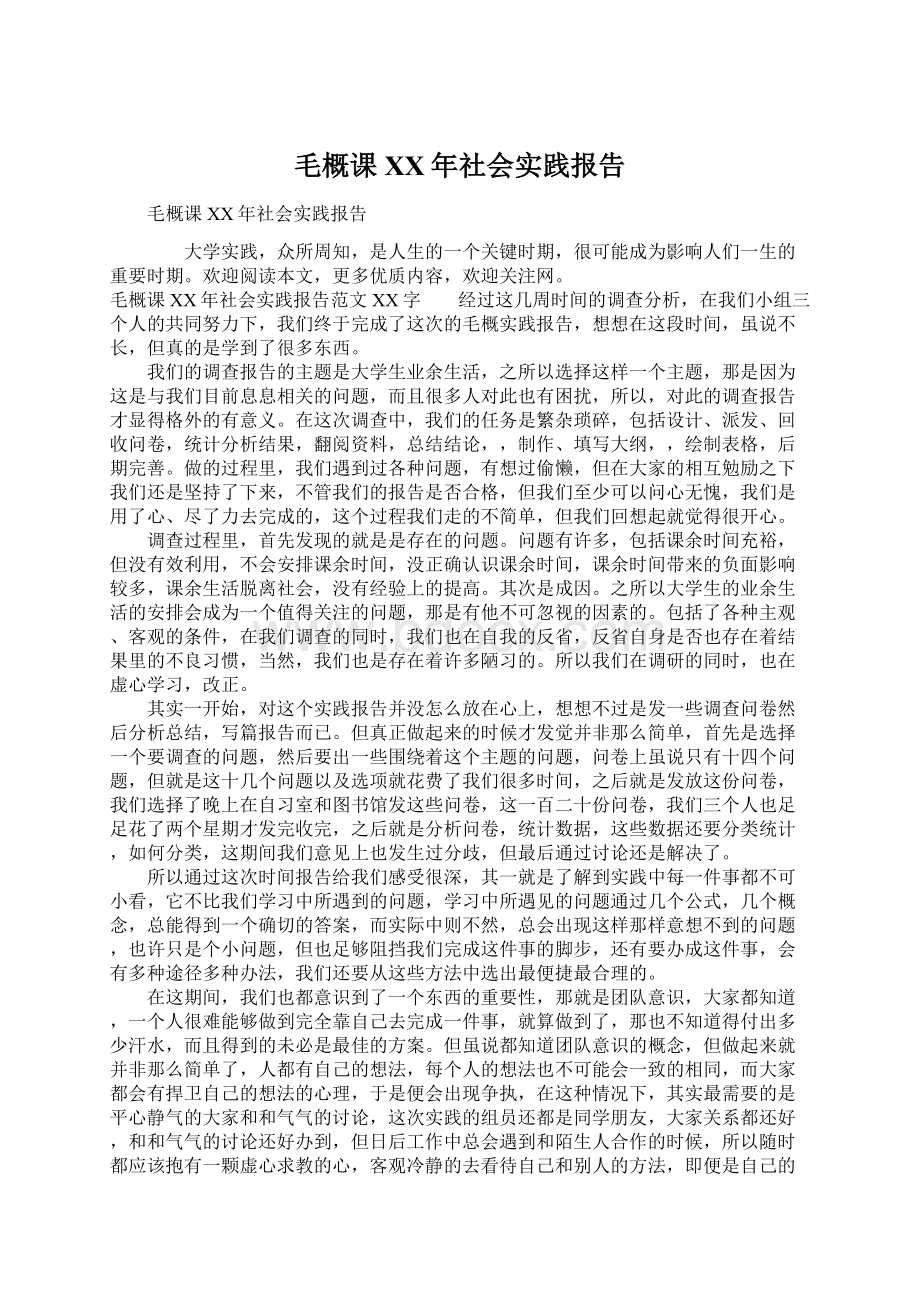 毛概课XX年社会实践报告.docx