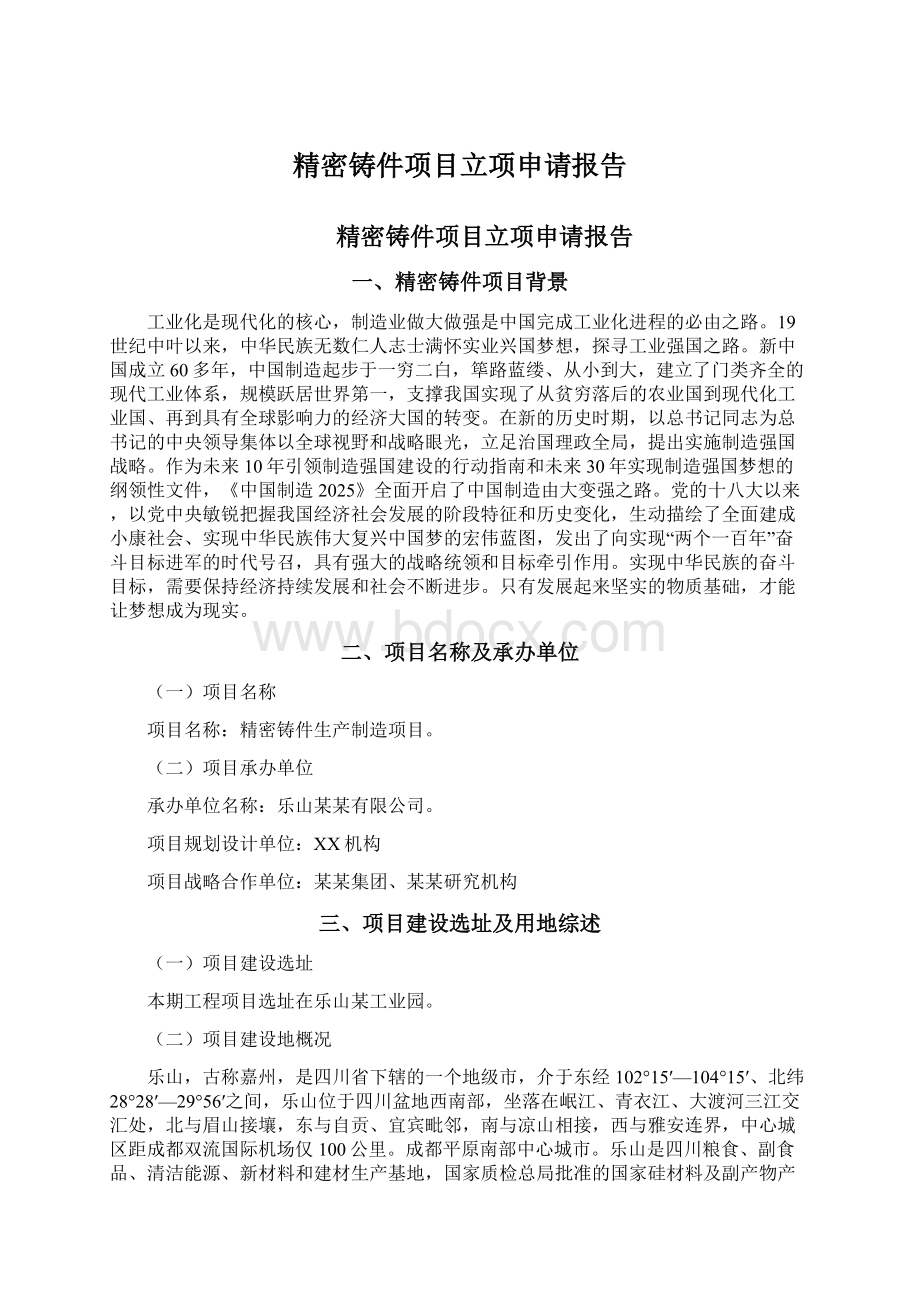 精密铸件项目立项申请报告.docx