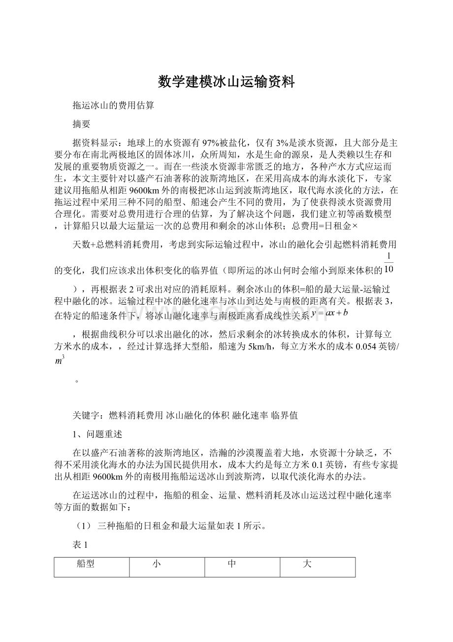 数学建模冰山运输资料Word文档下载推荐.docx_第1页