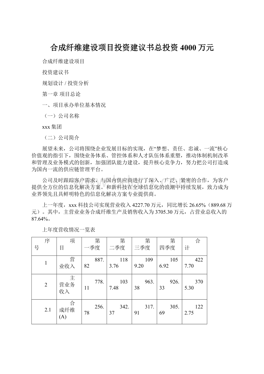 合成纤维建设项目投资建议书总投资4000万元Word下载.docx_第1页