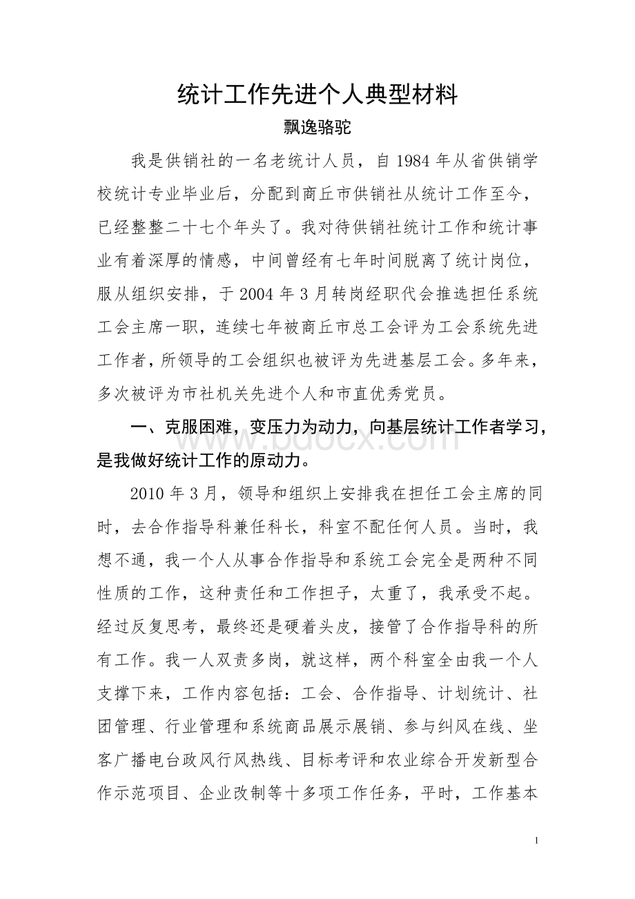 统计工作先进个人典型材料Word文件下载.doc_第1页