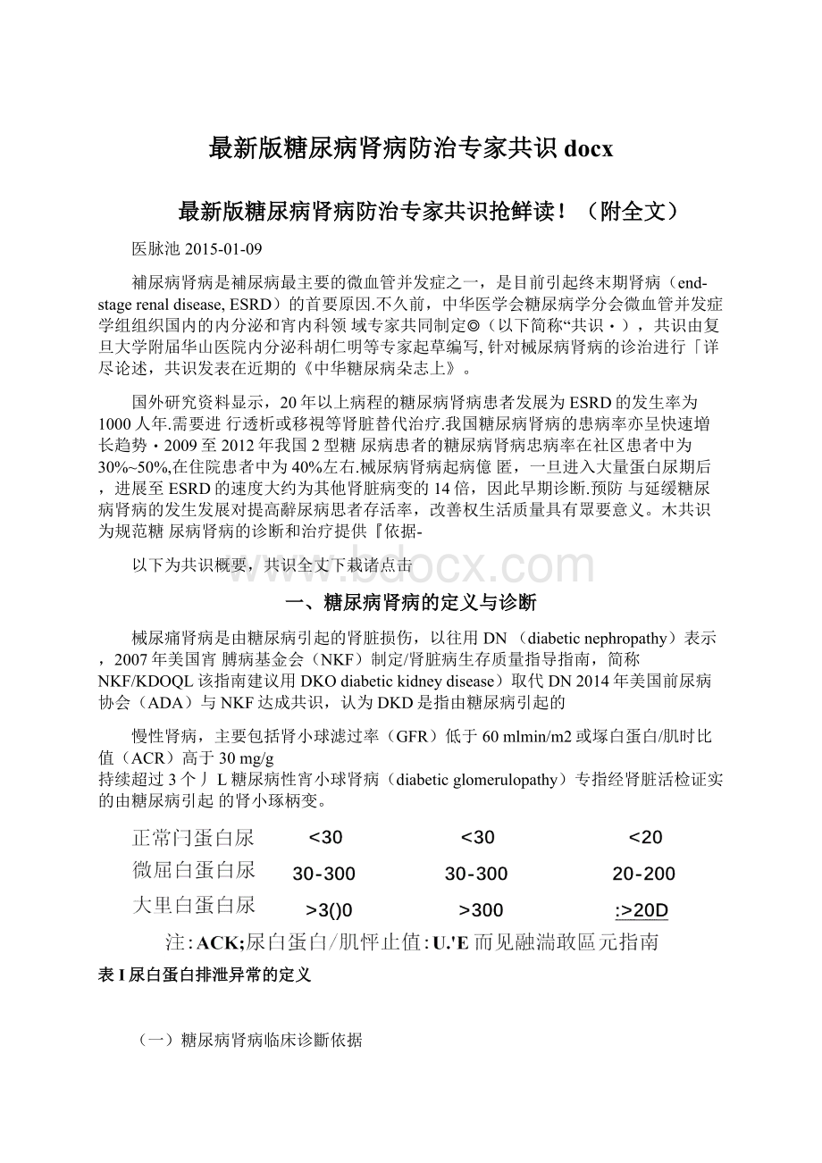 最新版糖尿病肾病防治专家共识docxWord文档格式.docx_第1页