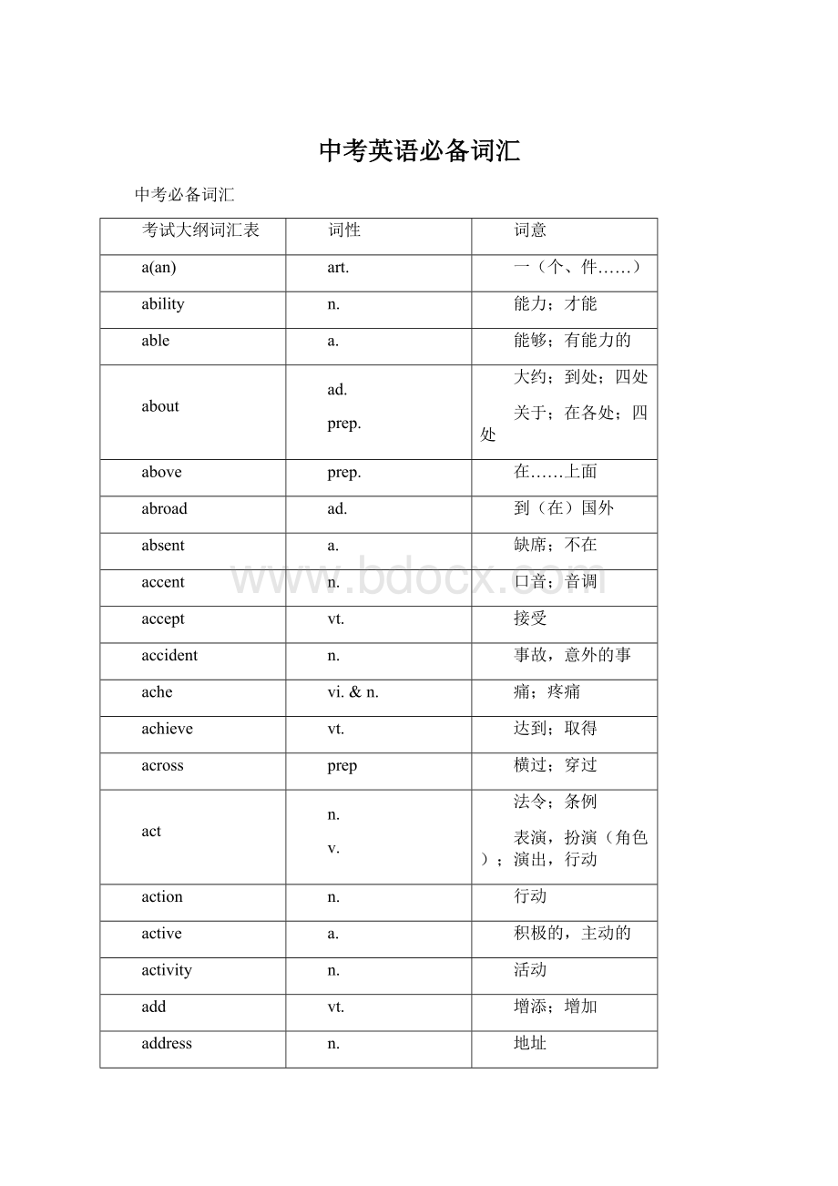 中考英语必备词汇Word文件下载.docx