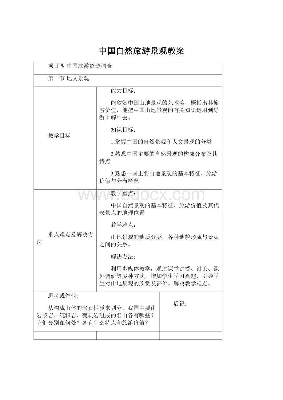 中国自然旅游景观教案Word文件下载.docx_第1页