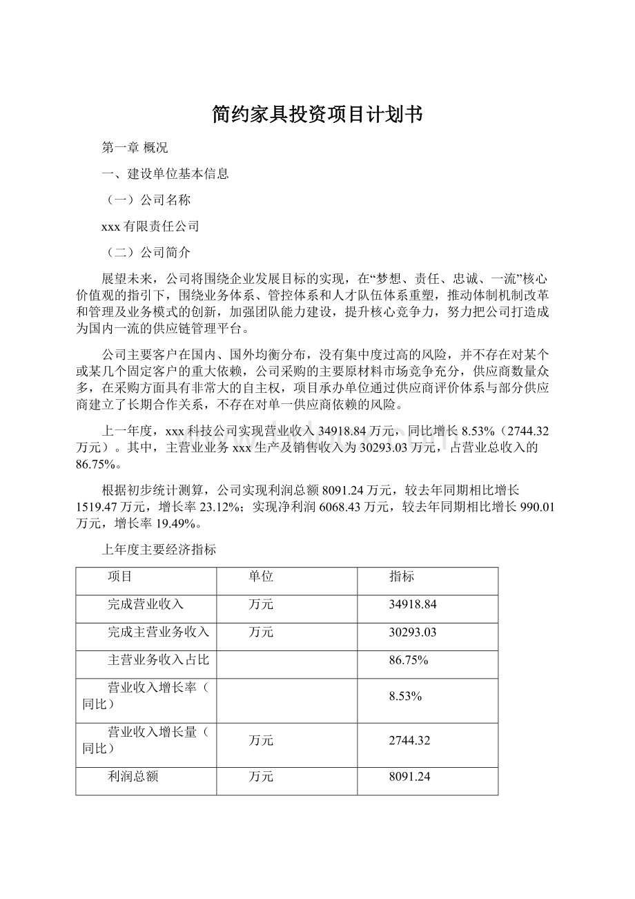 简约家具投资项目计划书Word文档格式.docx