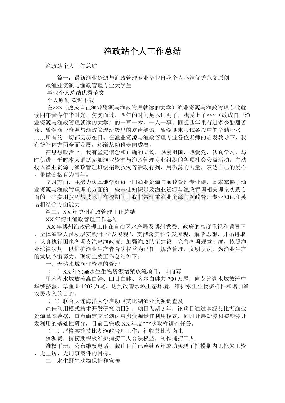 渔政站个人工作总结文档格式.docx_第1页