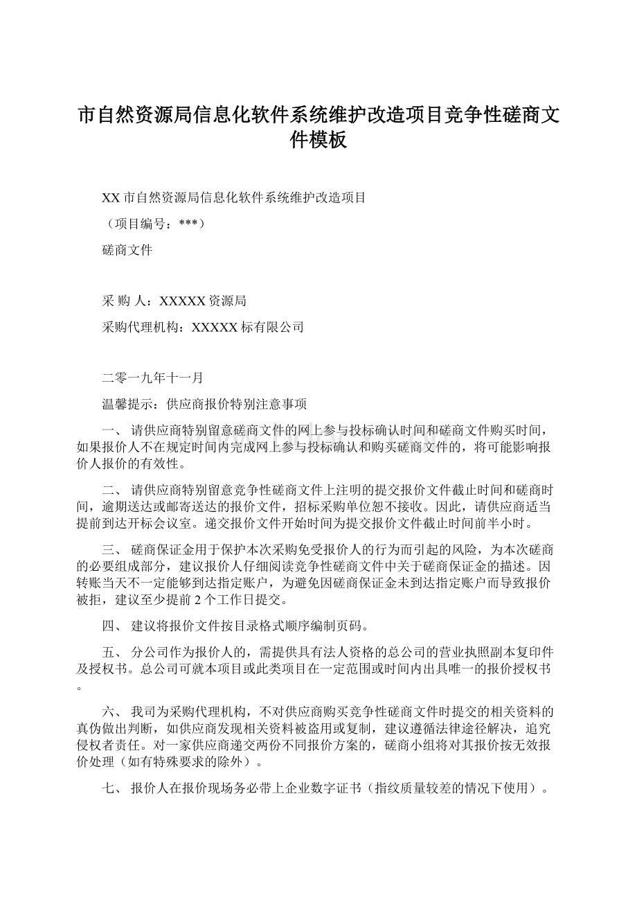 市自然资源局信息化软件系统维护改造项目竞争性磋商文件模板Word文档下载推荐.docx_第1页