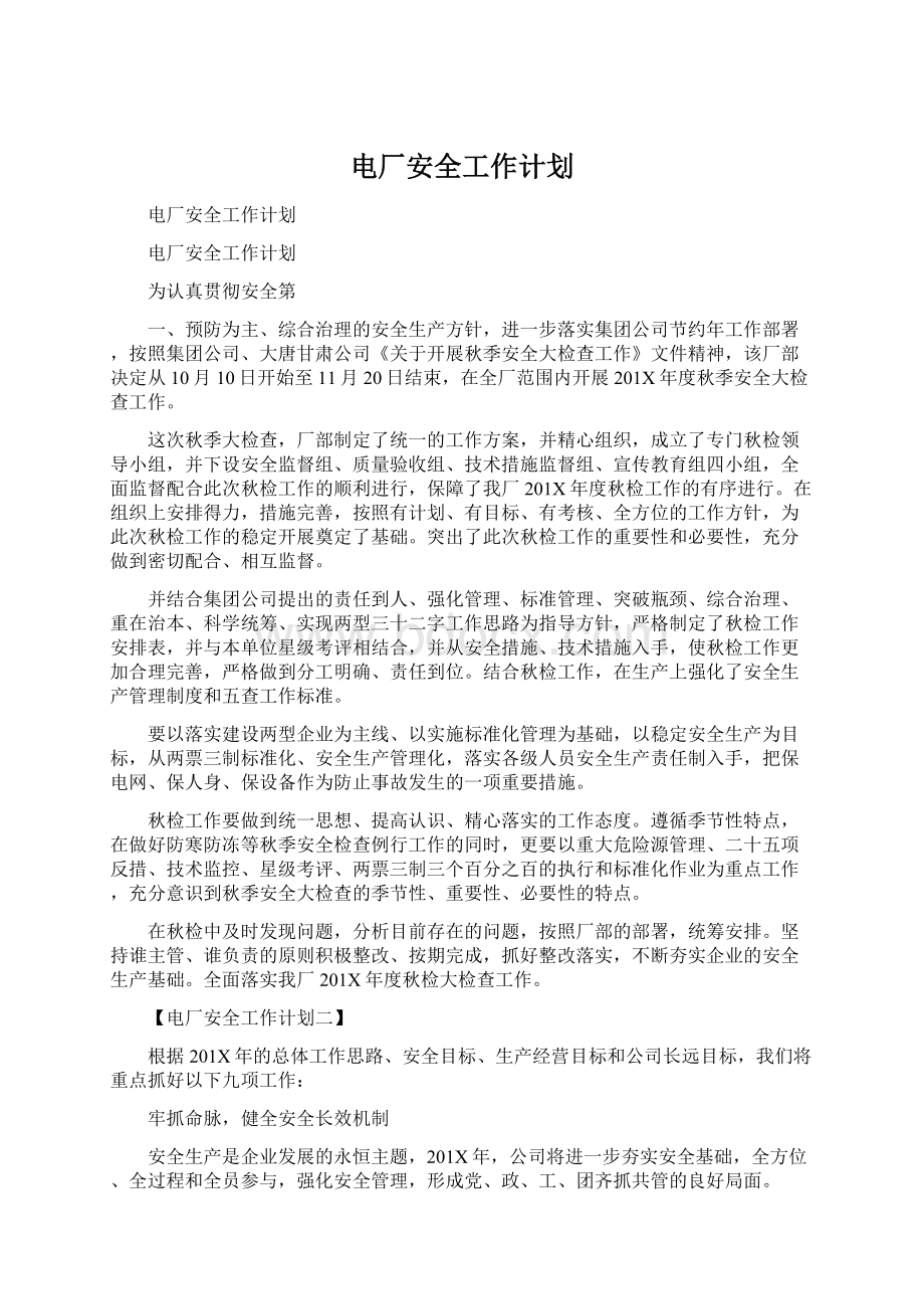 电厂安全工作计划文档格式.docx