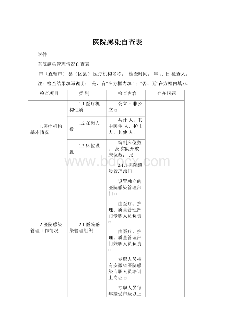 医院感染自查表.docx