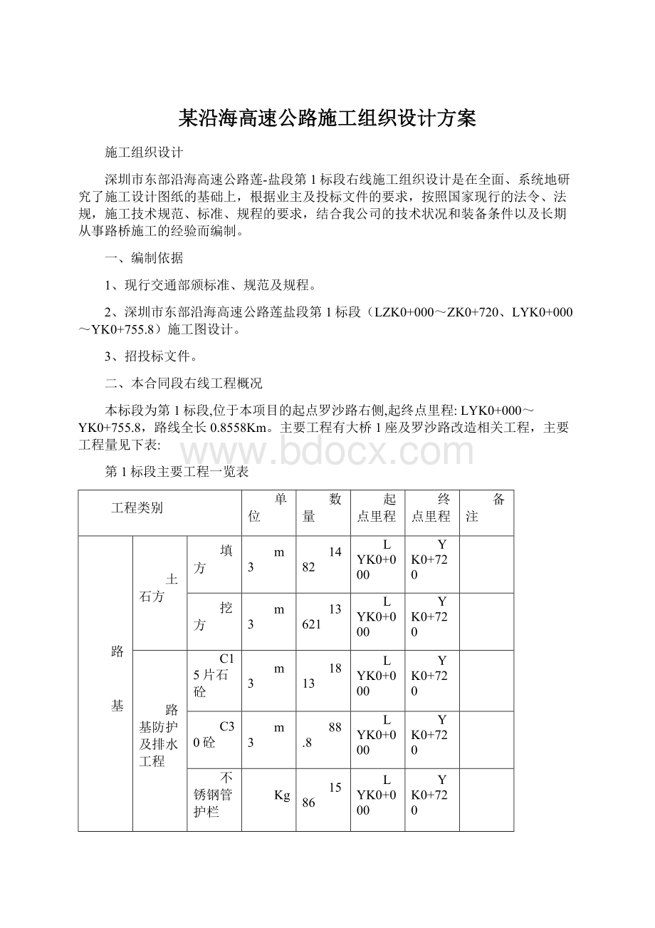 某沿海高速公路施工组织设计方案.docx_第1页