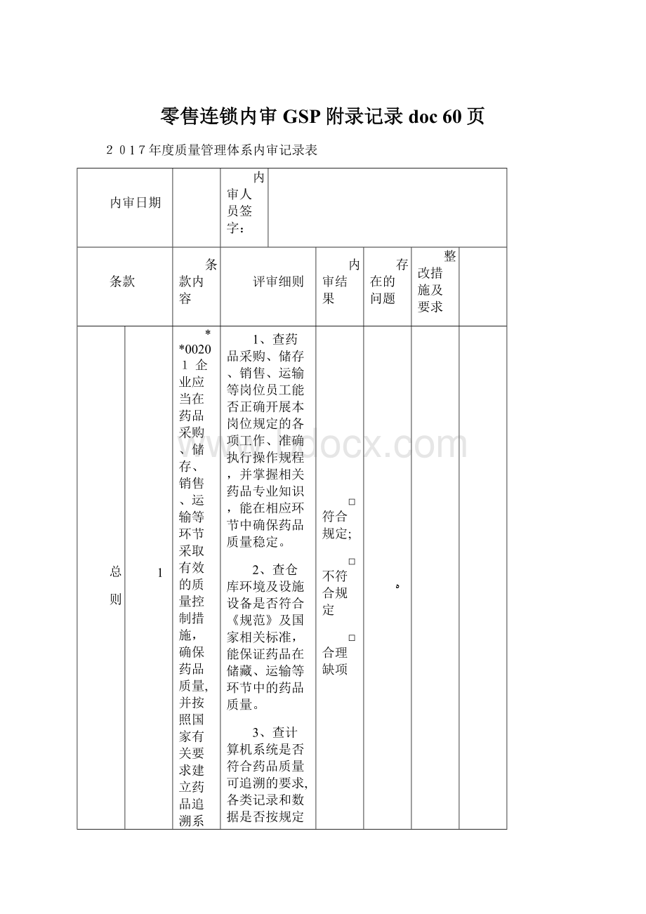 零售连锁内审GSP附录记录doc 60页.docx