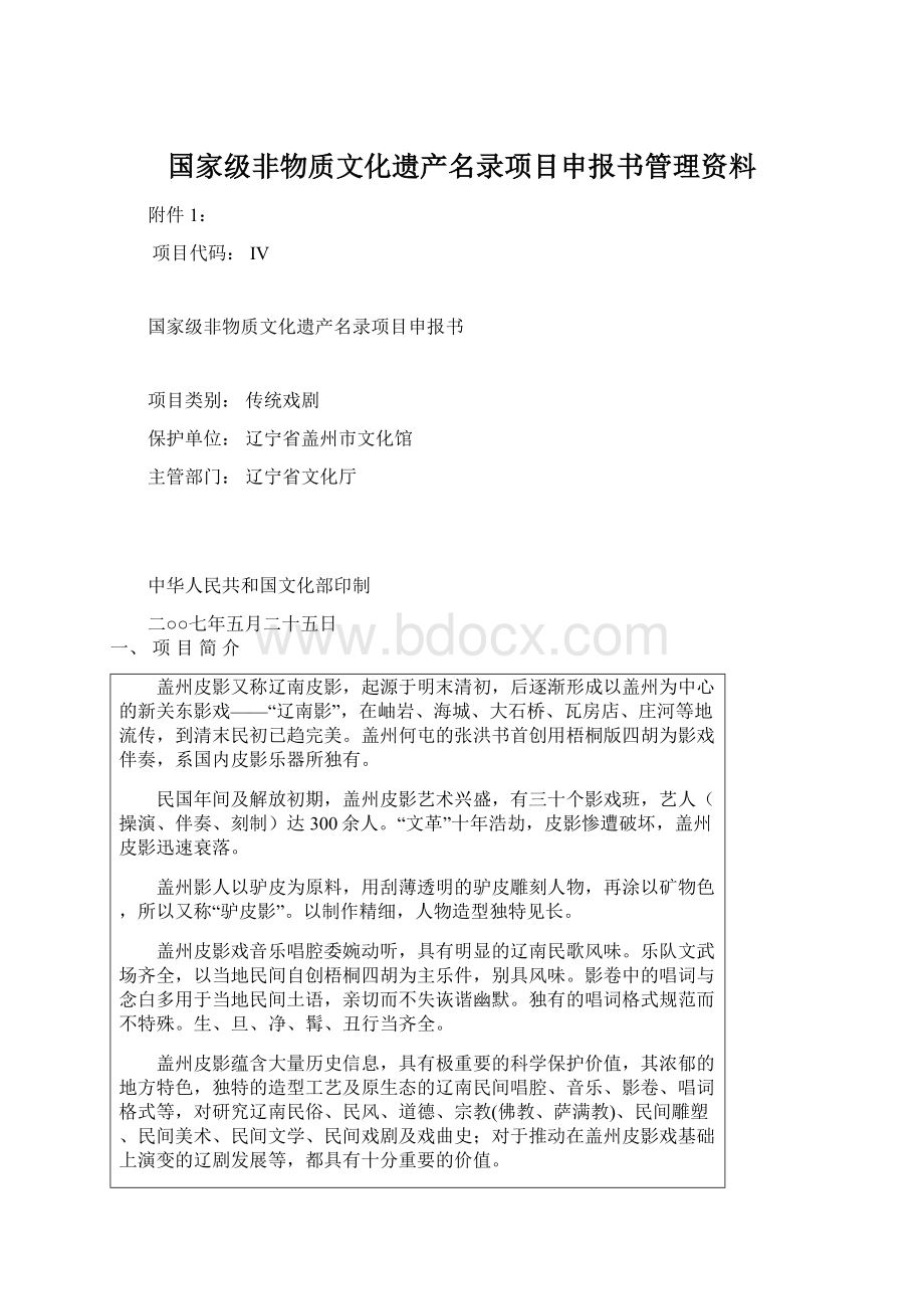 国家级非物质文化遗产名录项目申报书管理资料文档格式.docx