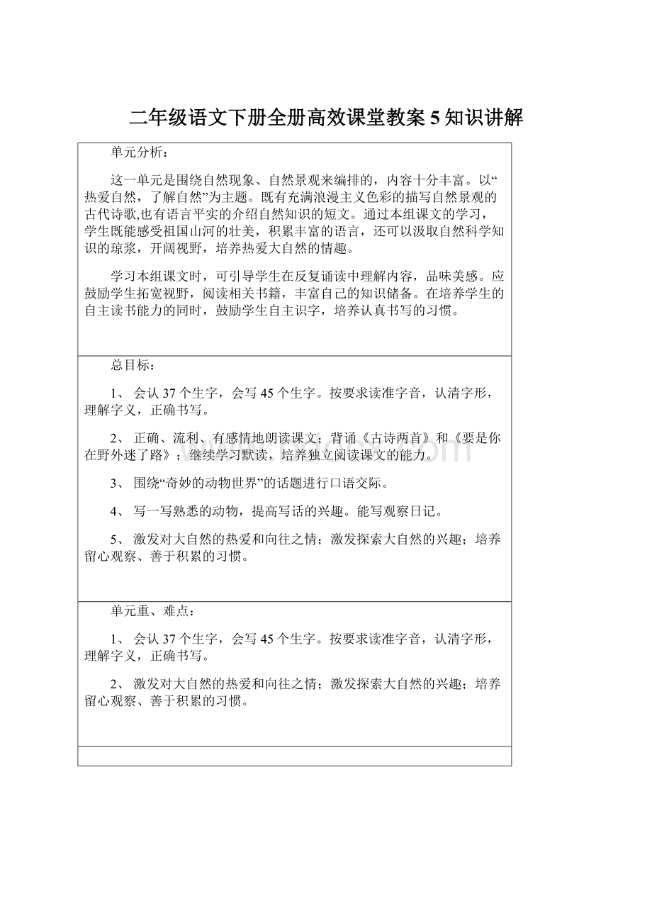 二年级语文下册全册高效课堂教案5知识讲解Word格式.docx_第1页