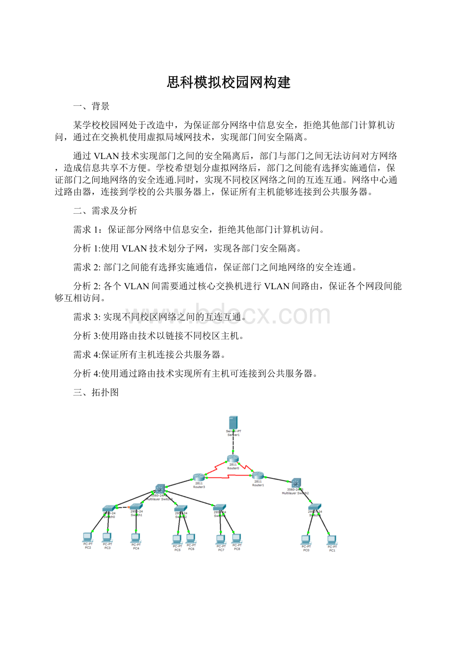 思科模拟校园网构建Word格式.docx