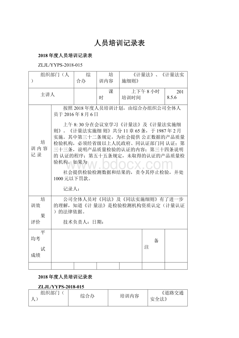 人员培训记录表.docx_第1页