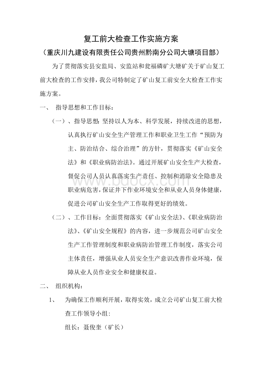 复工安全生产大检查方案Word文件下载.doc