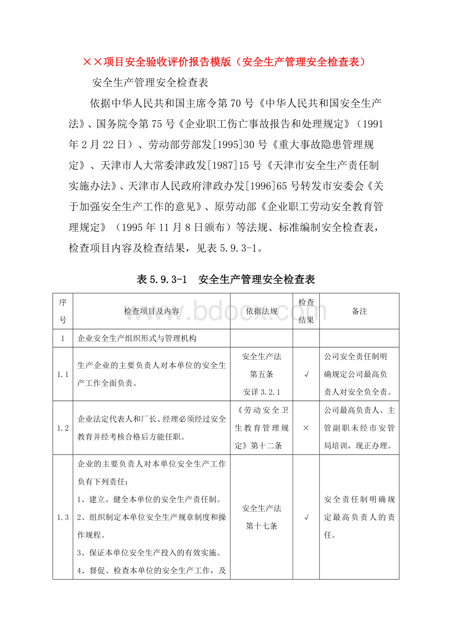 验收评价报告安全管理安全检查表_精品文档.doc