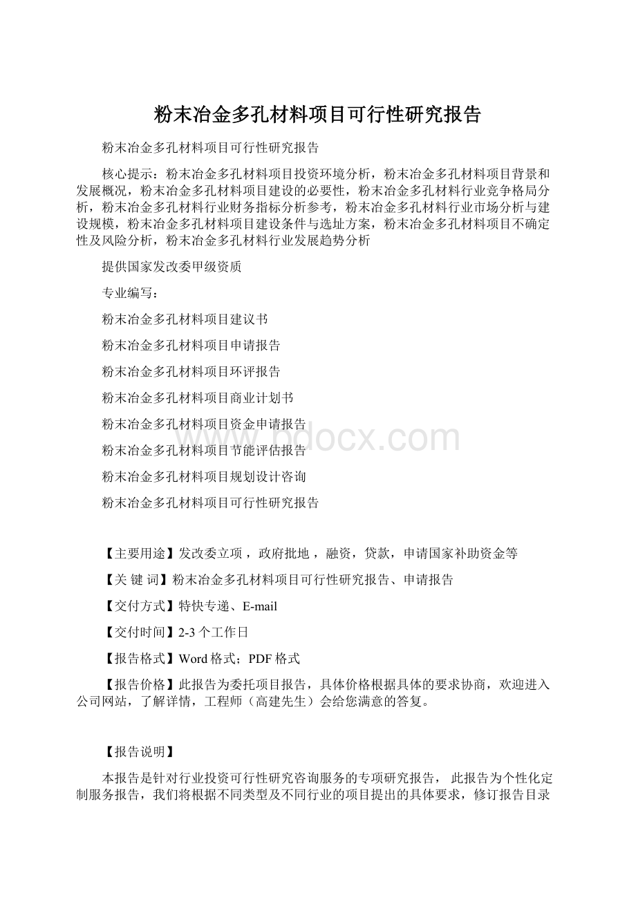 粉末冶金多孔材料项目可行性研究报告.docx_第1页