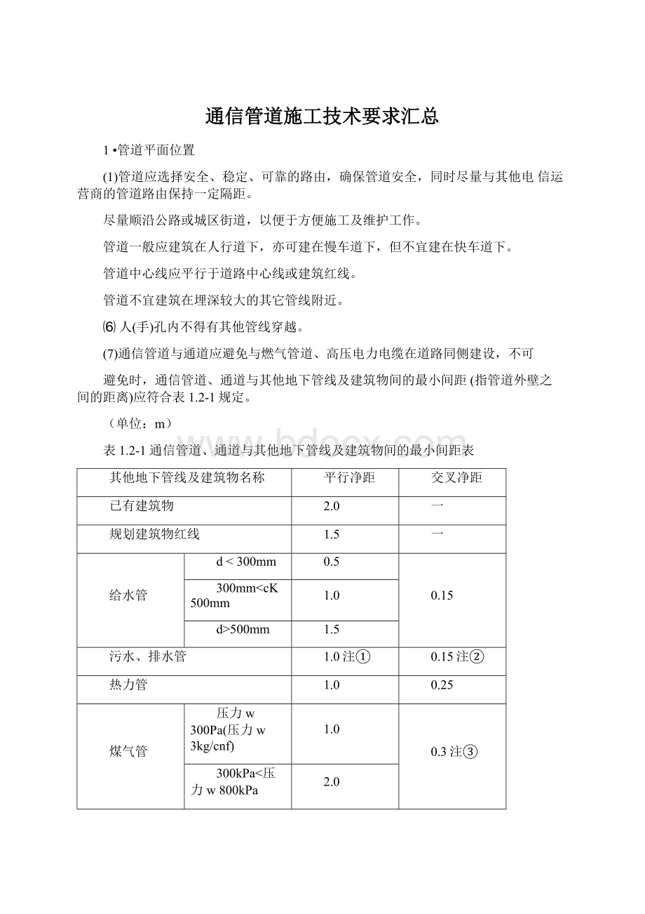 通信管道施工技术要求汇总.docx_第1页