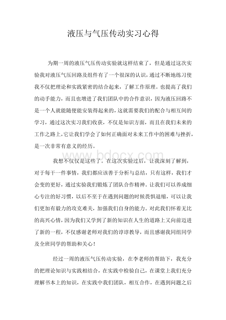 液压与气压传动实习心得Word文档格式.docx_第1页