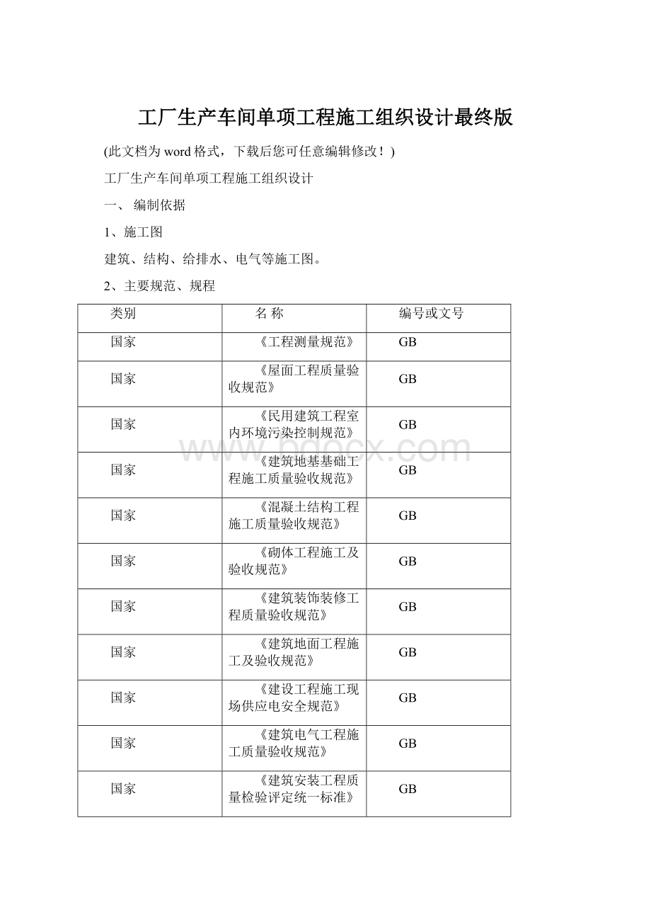 工厂生产车间单项工程施工组织设计最终版Word下载.docx_第1页