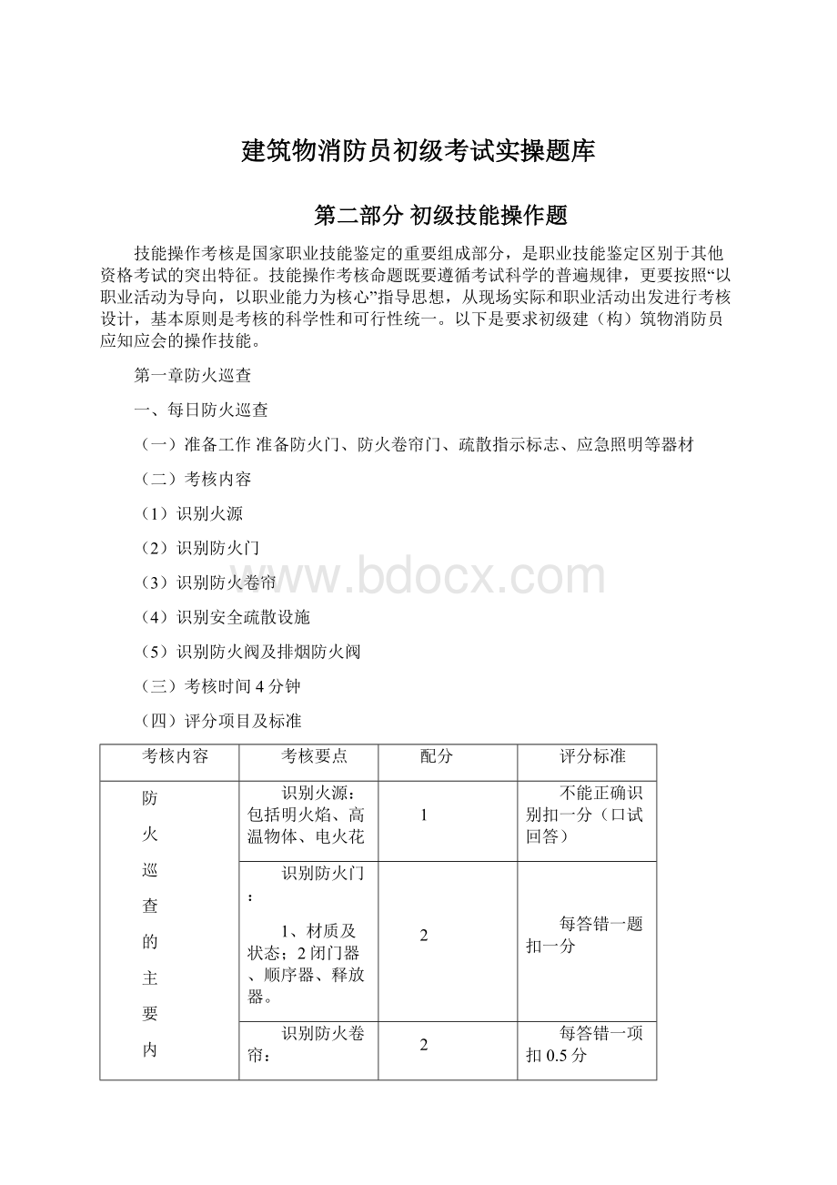 建筑物消防员初级考试实操题库Word文档下载推荐.docx