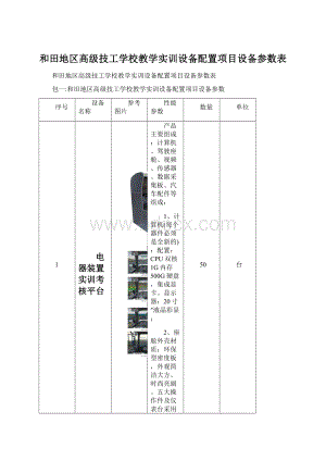 和田地区高级技工学校教学实训设备配置项目设备参数表.docx