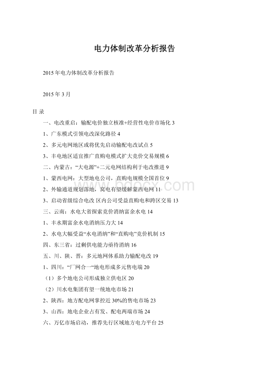 电力体制改革分析报告.docx