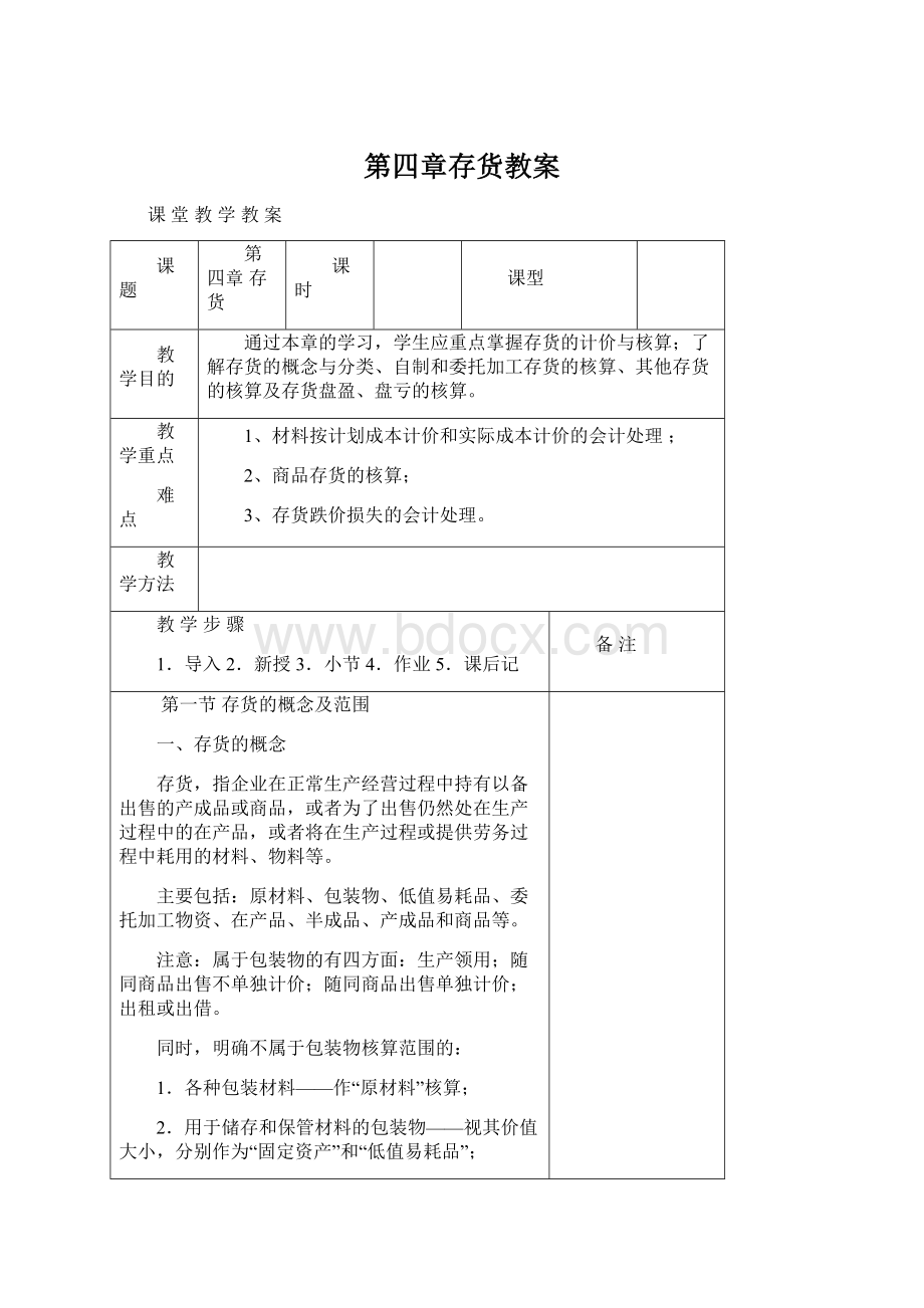 第四章存货教案Word文档格式.docx