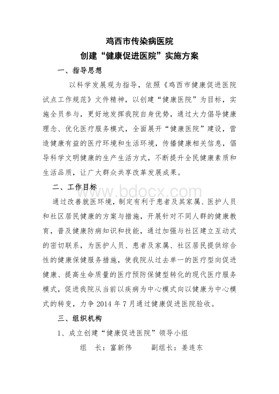 健康促进医院工作方案Word文档格式.doc