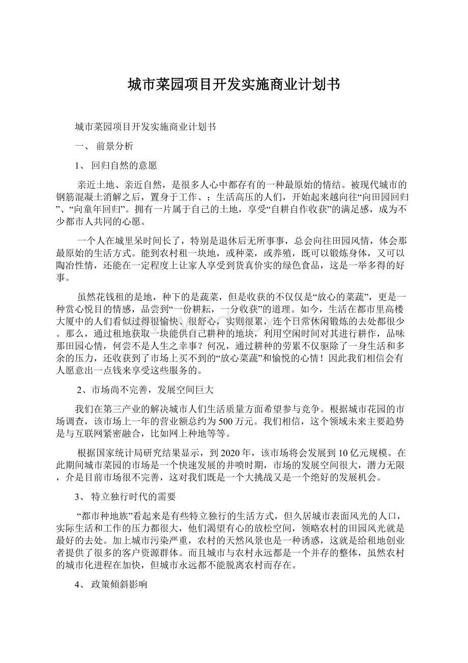 城市菜园项目开发实施商业计划书.docx