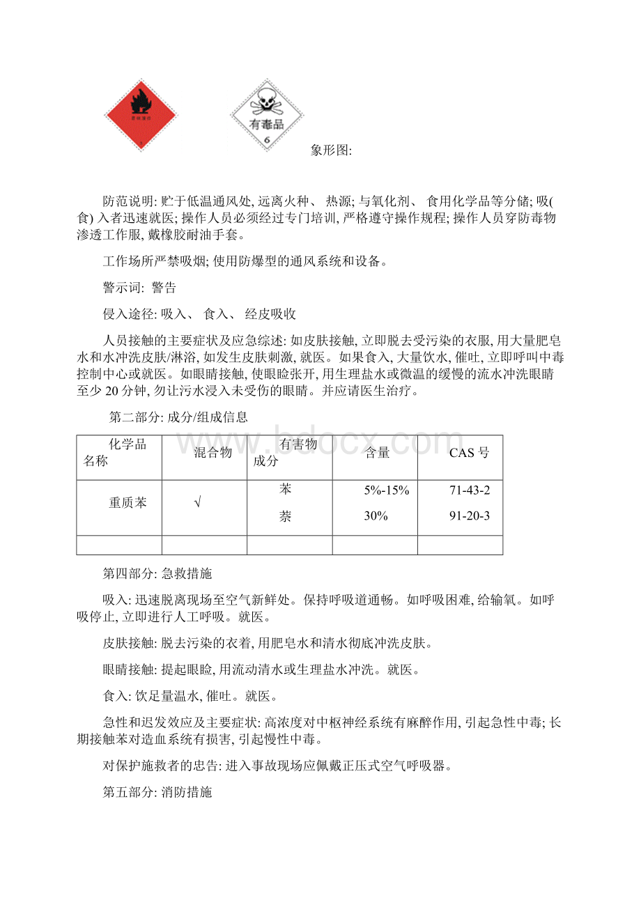 重质苯化学品安全技术说明书样本.docx_第2页