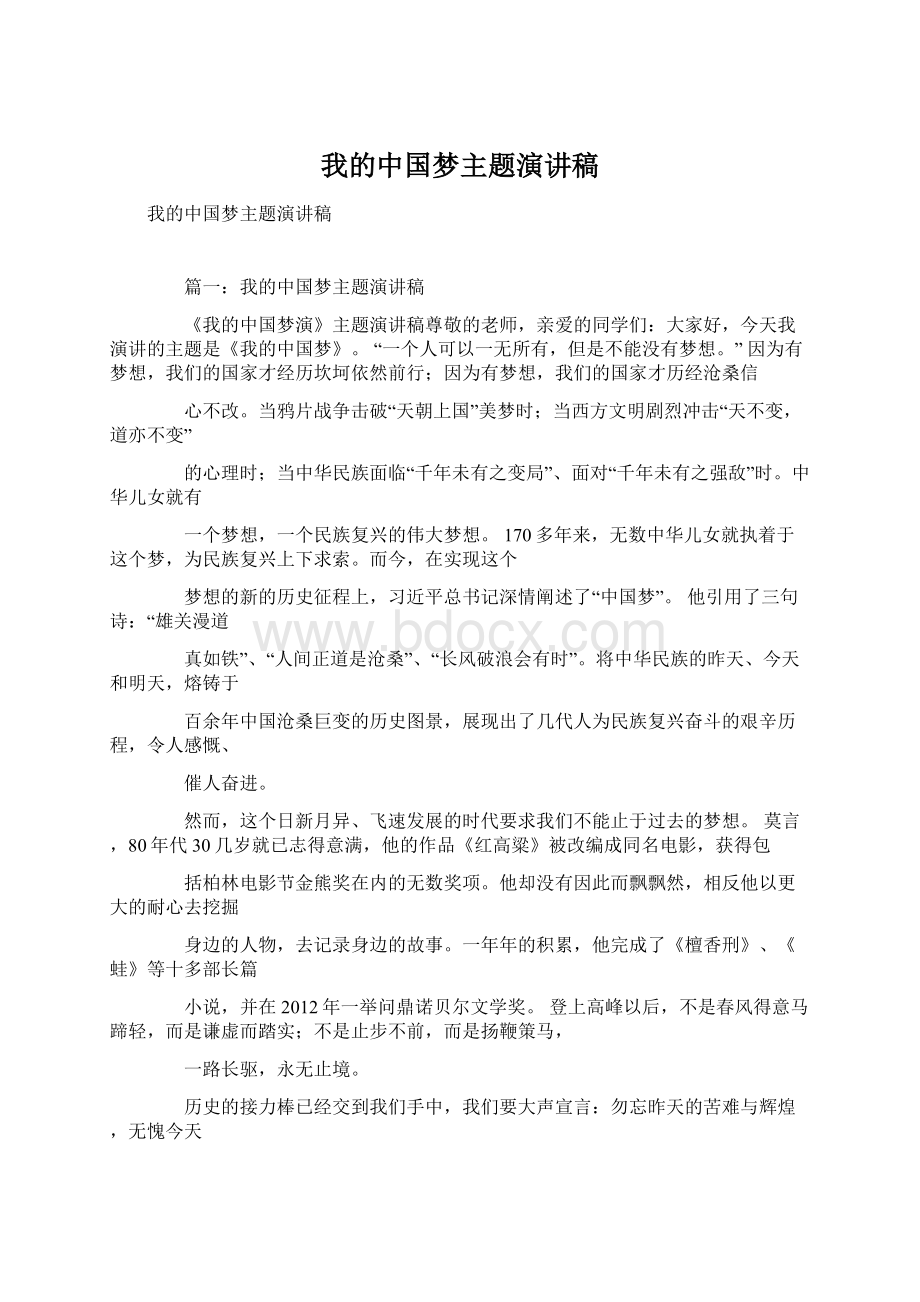 我的中国梦主题演讲稿文档格式.docx