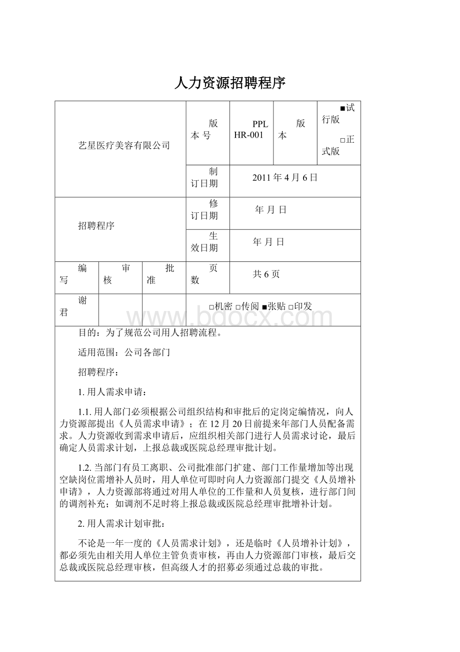 人力资源招聘程序.docx