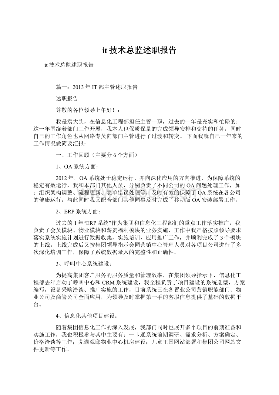 it技术总监述职报告Word文档下载推荐.docx