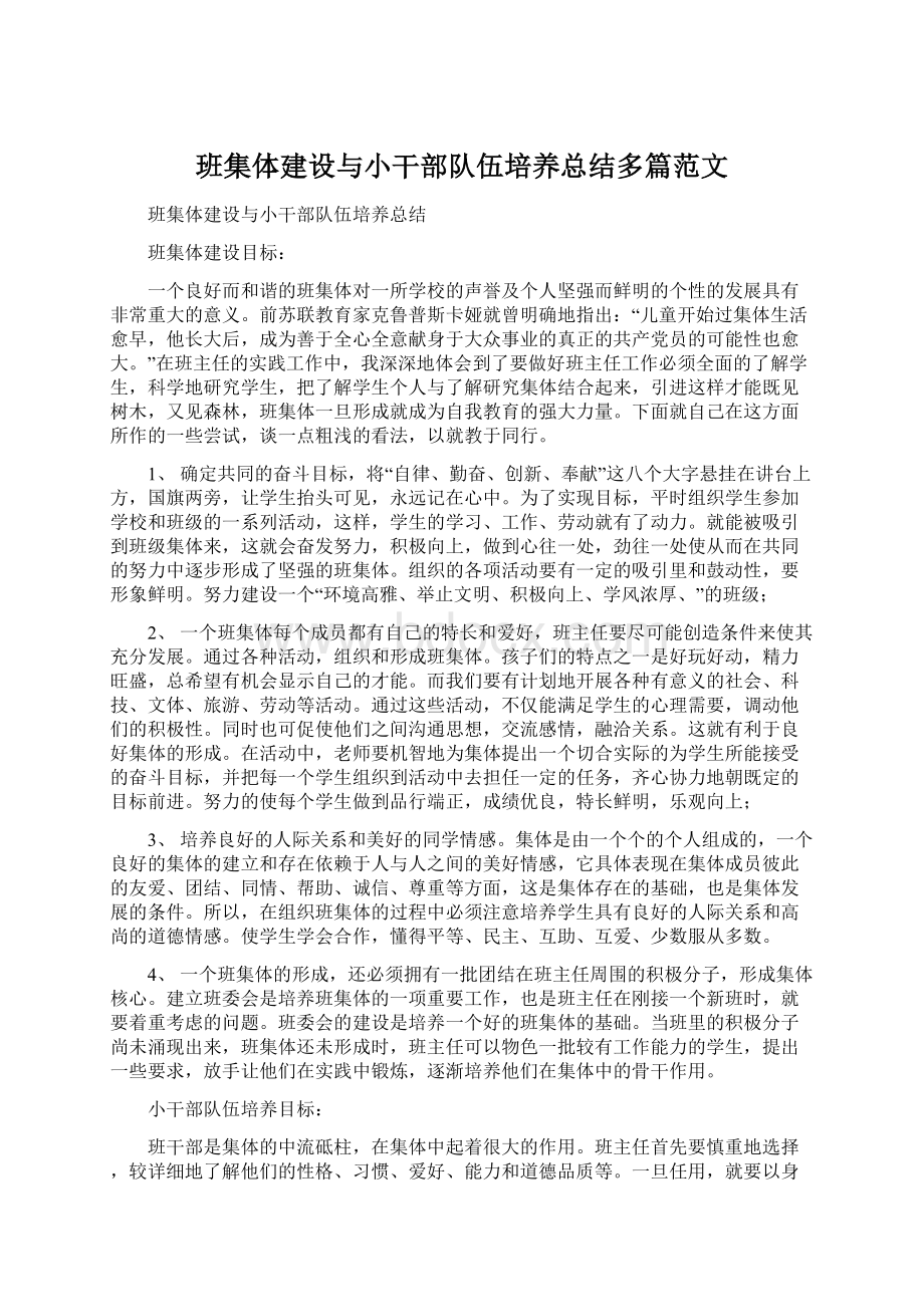 班集体建设与小干部队伍培养总结多篇范文Word格式文档下载.docx