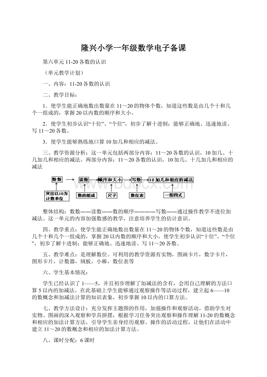 隆兴小学一年级数学电子备课文档格式.docx